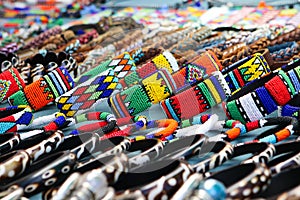 African colorful braceletes at local market