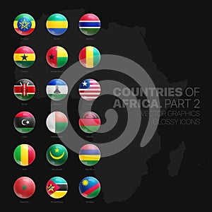 African Countries Flags Glossy Round Icons Set On Black Background Part Two