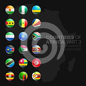 African Countries Flags Glossy Round Icons Set Isolated On Black Background Part Three