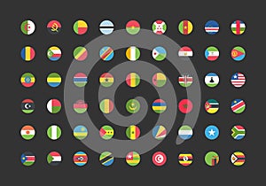 African countries flags round web buttons in flat. Vector EPS 10