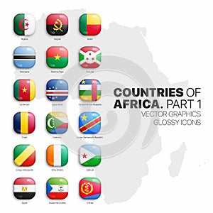 African Countries Flags Vector 3D Glossy Icons Set Isolated On White Background Part 1