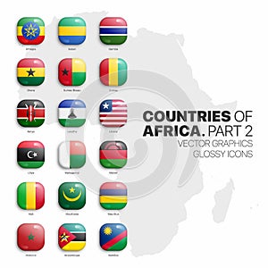 African Countries Flags Vector 3D Glossy Icons Set Isolated On White Background Part 2