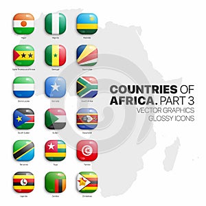 African Countries Flags Vector 3D Glossy Icons Set Isolated On White Background Part 3