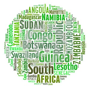 African countries in words cloud