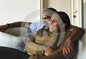 African couple having a great time together