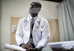 An African descent doctor a working at a hospital