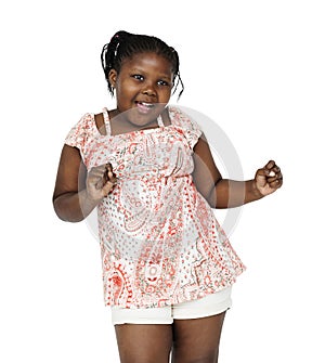 African descent girl is dancing in a shoot