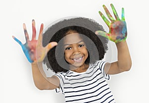 African Descent Little Girl Hand Painting Concept