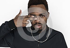 African Descent Man Serious Hand Gesture