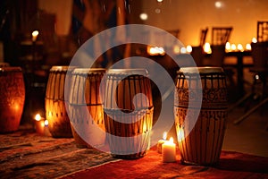 african drums lit by candlelight