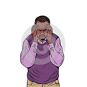 african elderly man headache, medical symptom migraine cancer hypertension meningitis stroke or other diseases photo