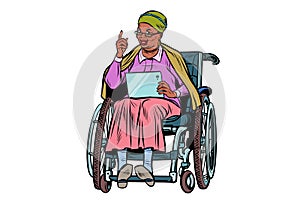 African elderly woman disabled person in a wheelchair, isolate