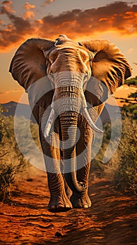 African Elephant Majesty Wildlife Safari in the Savannah, Capturing the Essence of Nature\'s Giants,Generative Ai