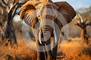 African Elephant Majesty Wildlife Safari in the Savannah, Capturing the Essence of Nature\'s Giants,Generative Ai