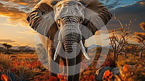 African Elephant Majesty Wildlife Safari in the Savannah, Capturing the Essence of Nature\'s Giants,Generative Ai