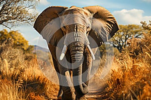 African Elephant Majesty Wildlife Safari in the Savannah, Capturing the Essence of Nature\'s Giants,Generative Ai