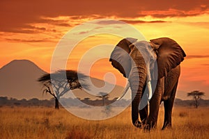 African elephant at sunset in Amboseli National Park, Kenya, Africa