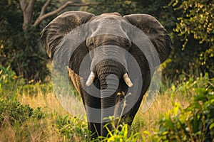 African Elephant Walking in National Park Savannah