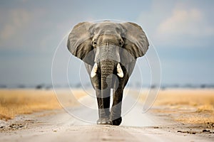 African Elephant Walking in National Park Savannah