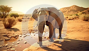 African elephant walking in the savannah heat generated by AI