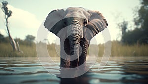 African elephant walking in tranquil wilderness landscape generated by AI