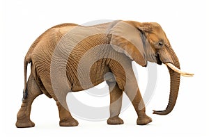 African Elephant Walking on White Background