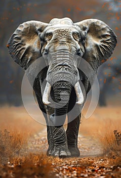 African elephant in the wild. A elephant walking towards the camera