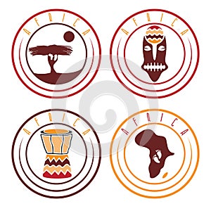 African ethnic culture and nature labels set