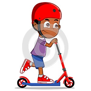 African ethnicity boy riding scooter
