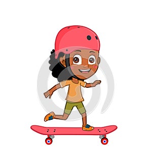 African ethnicity girl riding skateboard