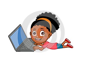 African ethnicity Little girl on laptop