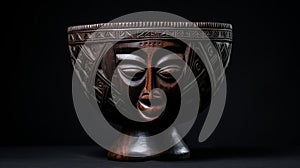 African Face In Wood Bowl: Meticulous Design And Cultural Commentary