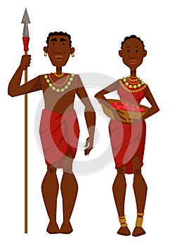 African family tribe members man warrior and housewife