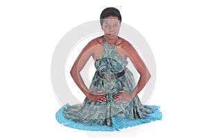 African female in a blue dress