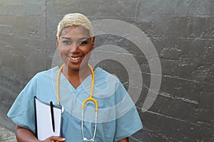 African female doctor isolated on gray