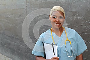 African female doctor isolated on gray