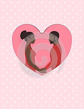 African female and male a couple in love, holding hands and looking into each other s eyes greeting card for Valentine s