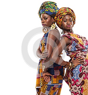 African female models posing in dresses.