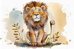 African funny friendly welcoming lion for kids and youngsters, a watercolor styled. T-shirt graphics