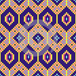 African geometric seamless pattern pixel art and rhomb bead shapes texture.