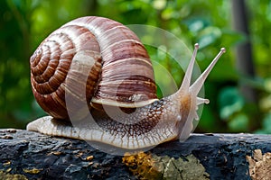 African giant snail crawls slowly in natural environment