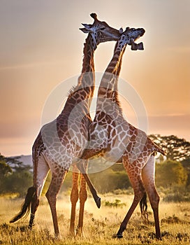 African Giraffe fighting