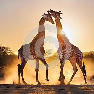 African Giraffe fighting