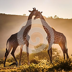 African Giraffe fighting