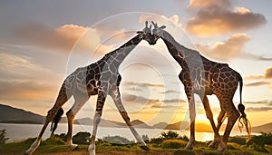 African Giraffe fighting
