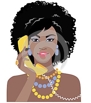 African girl with a retro telephone