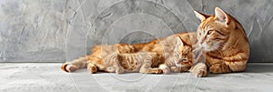 African golden cat and kitten portrait with space for text, object on right side