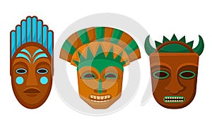 African Guise or Mask as Tribal Attribute Vector Set photo