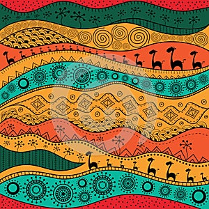 African hand-drawn ethno pattern, tribal background. It can be used for wallpaper, web page and others. Vector illustration.