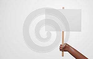 African hand holding blank protest sign on white background